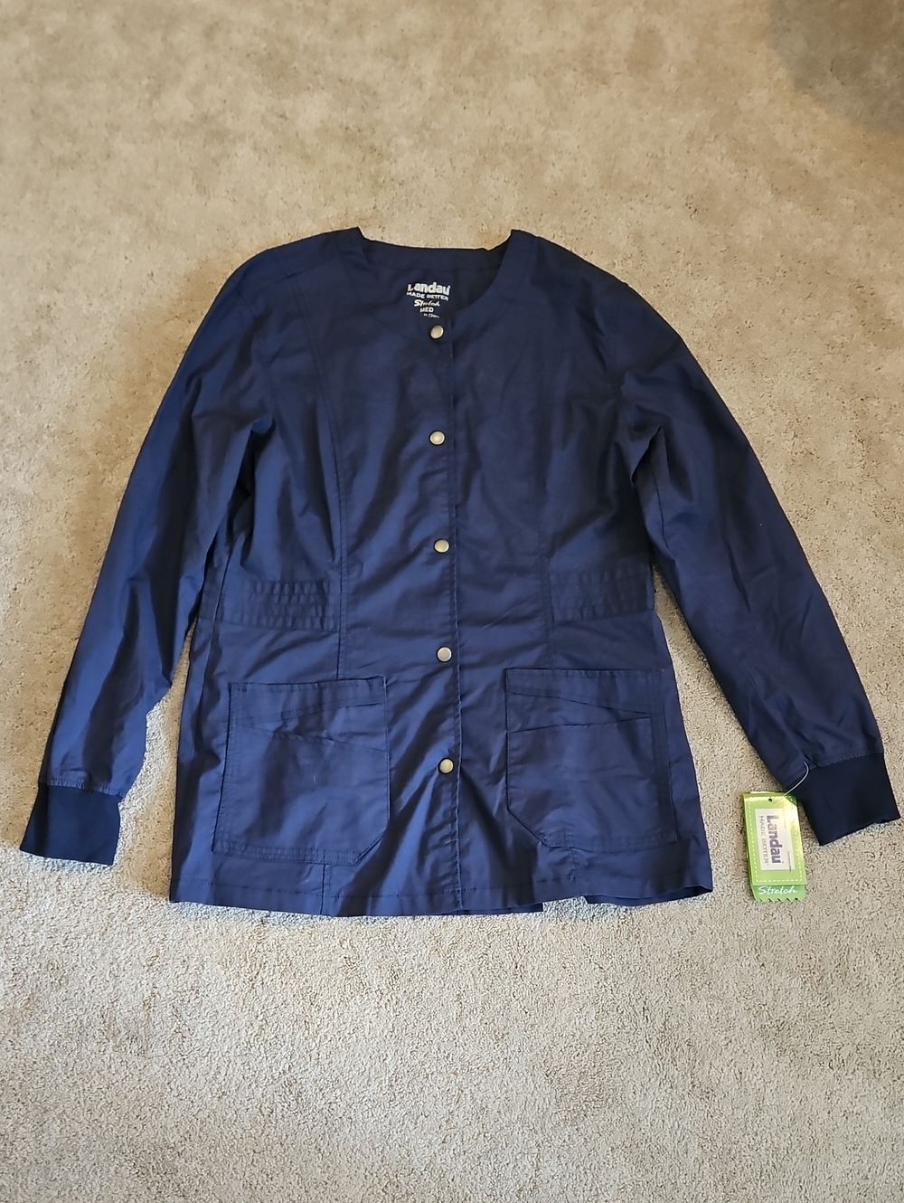 Landau Women's Navy Snap Front Scrub Jacket